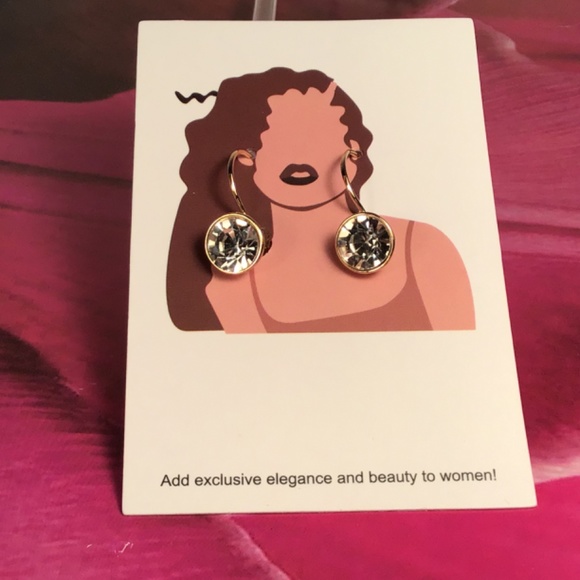 2 Sets Of Earrings - Clear Rhinestone & Dark Gray - Gold Tone - Lever Back - Picture 2 of 3